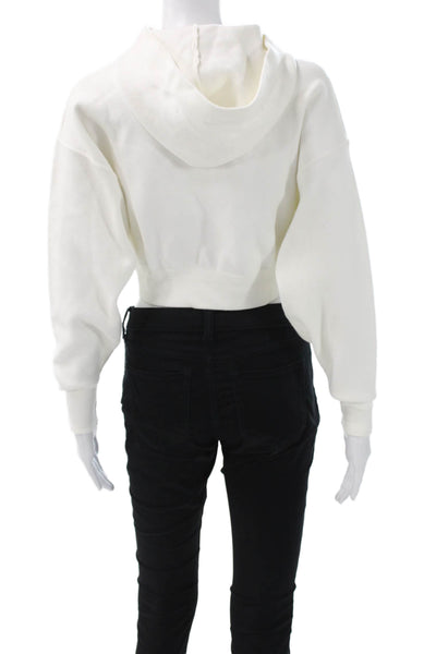Zara Women Pullover Hoodie White Cotton Blend Long Sleeve Size S