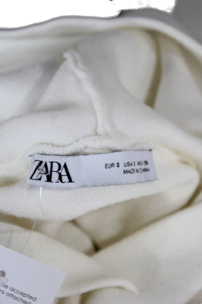 Zara Women Pullover Hoodie White Cotton Blend Long Sleeve Size S