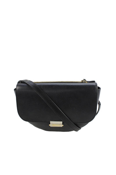 Wandler Womens Adjustable Strap Pushlock Flap Leather Shoulder Handbag Black