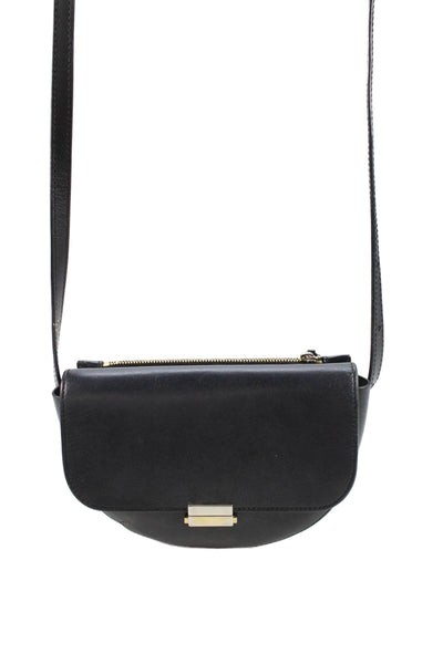 Wandler Womens Adjustable Strap Pushlock Flap Leather Shoulder Handbag Black