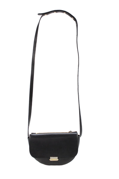 Wandler Womens Adjustable Strap Pushlock Flap Leather Shoulder Handbag Black