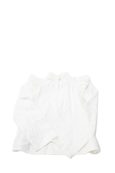 Monnalisa Girls Long Sleeve Crew Neck Ruffled Blouse White Cotton Size 12