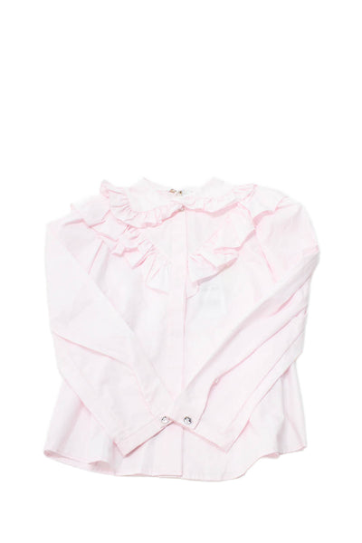Monalisa Girls Button Front Ruffled Long Sleeve Shirt Pink Cotton Size 10