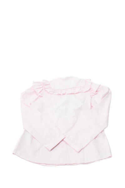 Monalisa Girls Button Front Ruffled Long Sleeve Shirt Pink Cotton Size 10