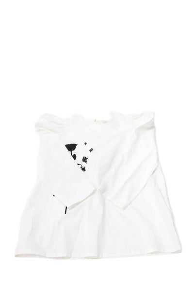 Monnalisa Girls Long Sleeve Scoop Neck Floral Blouse White Black Cotton Size 12