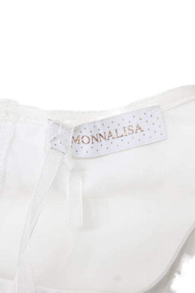 Monnalisa Girls Long Sleeve Scoop Neck Floral Blouse White Black Cotton Size 12