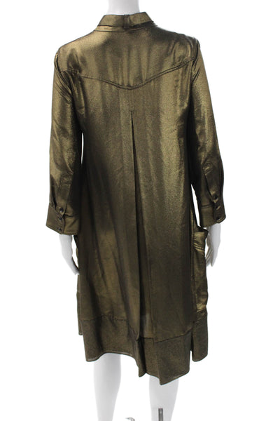 BCBGMAXAZRIA Womens Shirt Dress Gold Metallic Collared Long Sleeve Size S