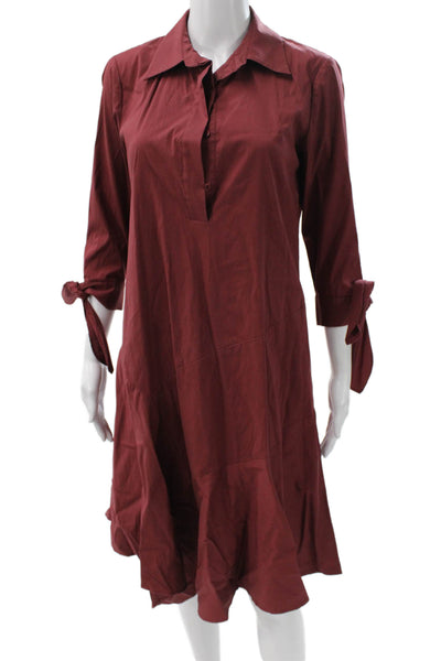 Lafayette 148 New York Women Red Collared Shirt Dress 3/4 Sleeve Size XS