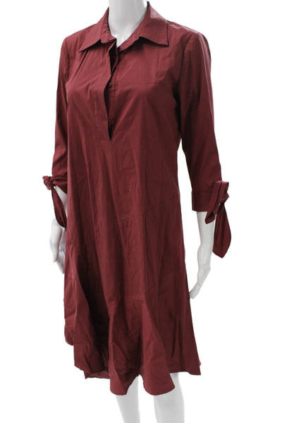 Lafayette 148 New York Women Red Collared Shirt Dress 3/4 Sleeve Size XS