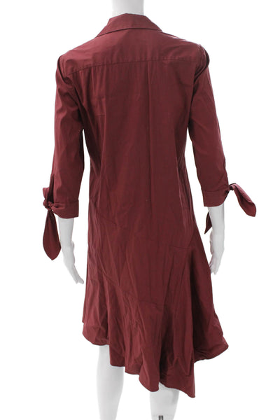 Lafayette 148 New York Women Red Collared Shirt Dress 3/4 Sleeve Size XS