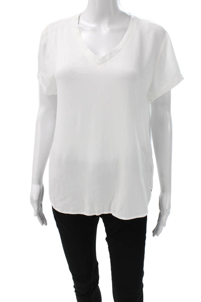 Bella Dahl Women V Neck Cotton Basic Blouse Short Sleeve White Size S