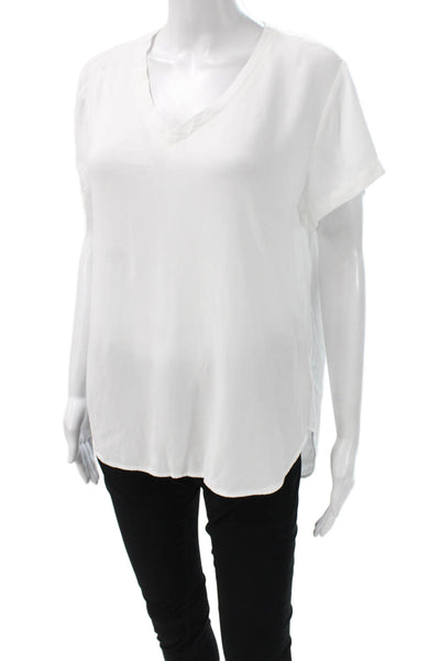 Bella Dahl Women V Neck Cotton Basic Blouse Short Sleeve White Size S