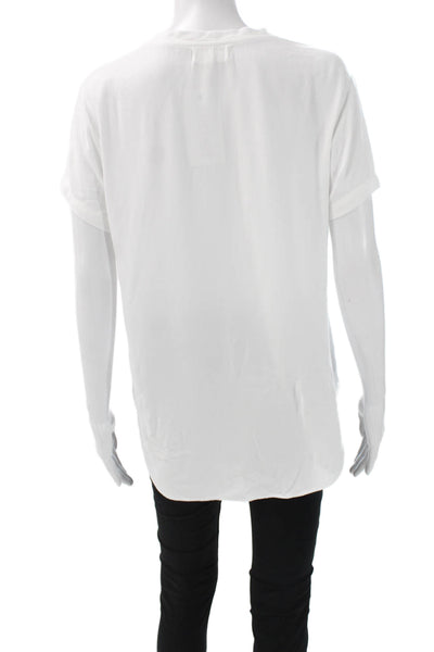 Bella Dahl Women V Neck Cotton Basic Blouse Short Sleeve White Size S