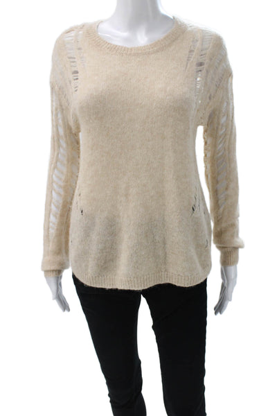 One Grey Day Women Pullover Alpaca Crewneck Long Sleeve Beige Size S