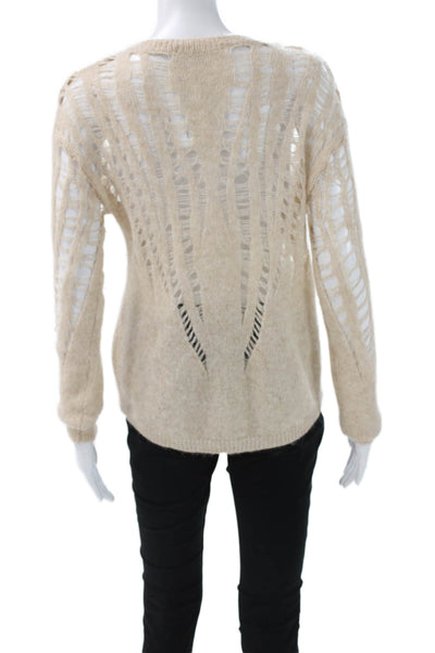 One Grey Day Women Pullover Alpaca Crewneck Long Sleeve Beige Size S