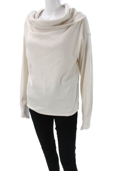 We The Free Womens Cowl Neck Cotton Pullover Sweater Ivory Long Sleeve Size S