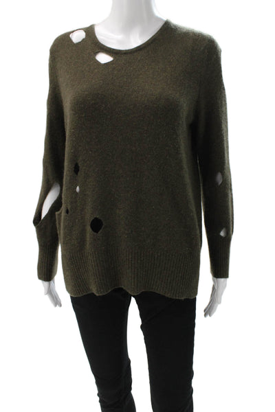 Dolores Piscotta Womens Cashmere Pullover Sweater Green Crewneck Size M