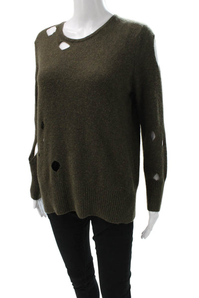Dolores Piscotta Womens Cashmere Pullover Sweater Green Crewneck Size M