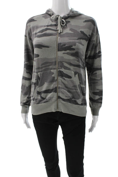 Splendid Womens Full Zip Camouflage Gray Polyester Hoodie Size S