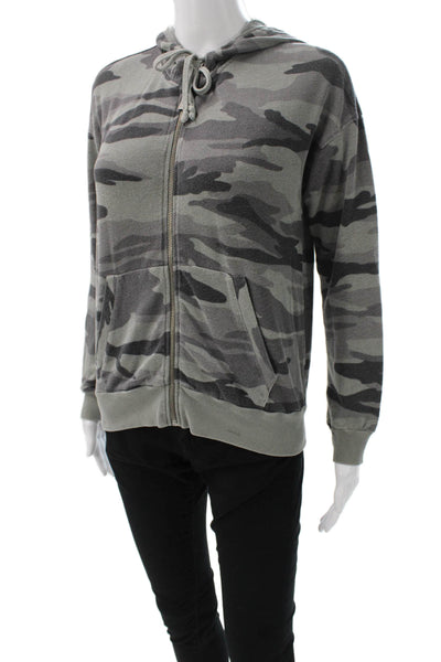 Splendid Womens Full Zip Camouflage Gray Polyester Hoodie Size S