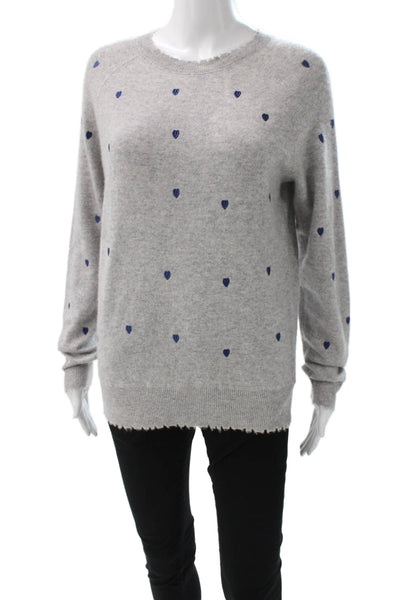 Aqua Cashmere Women Gray Geometric Hearts Crew Neck Pullover Long Sleeve Size M