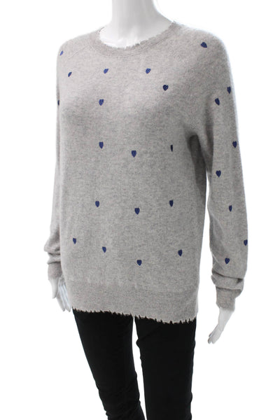 Aqua Cashmere Women Gray Geometric Hearts Crew Neck Pullover Long Sleeve Size M