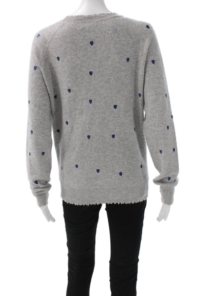 Aqua Cashmere Women Gray Geometric Hearts Crew Neck Pullover Long Sleeve Size M