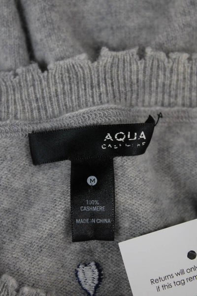 Aqua Cashmere Women Gray Geometric Hearts Crew Neck Pullover Long Sleeve Size M