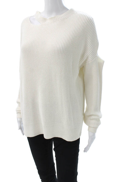 Andrea Jovine Women White Cotton Blend Crew Neck Pullover Sweater Size S