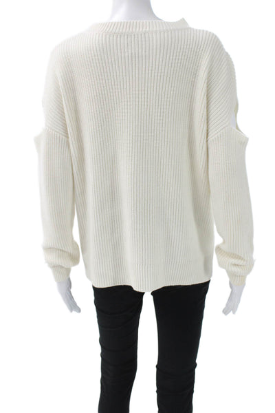 Andrea Jovine Women White Cotton Blend Crew Neck Pullover Sweater Size S