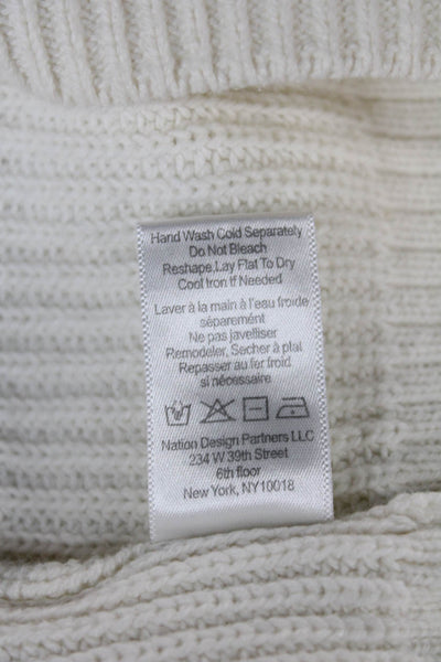 Andrea Jovine Women White Cotton Blend Crew Neck Pullover Sweater Size S