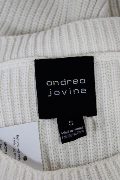 Andrea Jovine Women White Cotton Blend Crew Neck Pullover Sweater Size S