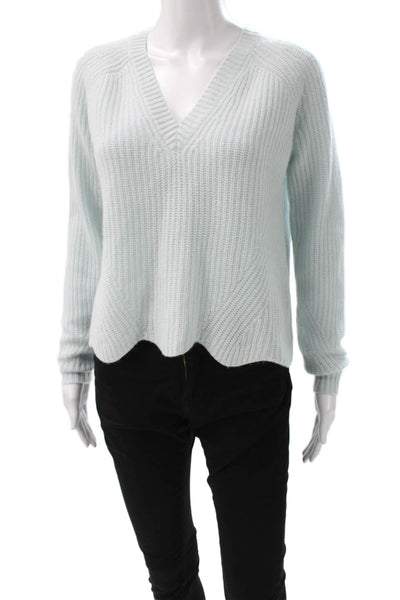 Autumn Cashmere Women Pullover Sweater Blue V-Neck 100% Cashmere Size S