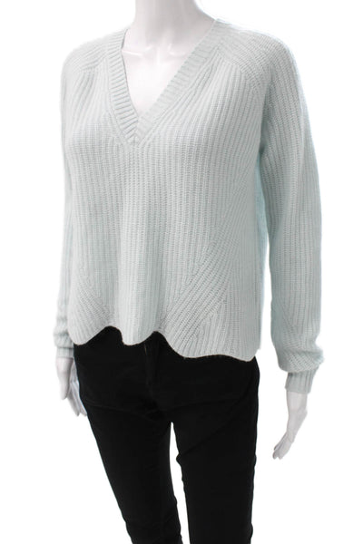 Autumn Cashmere Women Pullover Sweater Blue V-Neck 100% Cashmere Size S