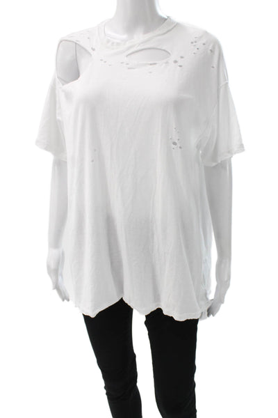 Interior Womens Tunic White Cotton Blend Short Sleeve Round Neck Size XS