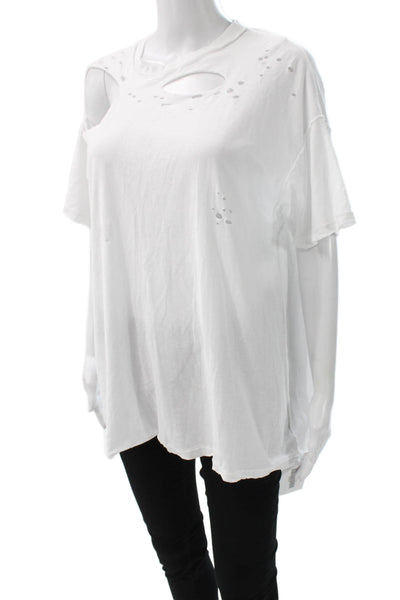 Interior Womens Tunic White Cotton Blend Short Sleeve Round Neck Size XS