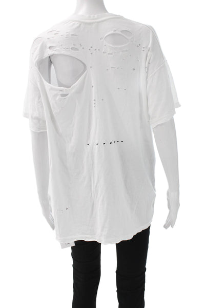 Interior Womens Tunic White Cotton Blend Short Sleeve Round Neck Size XS