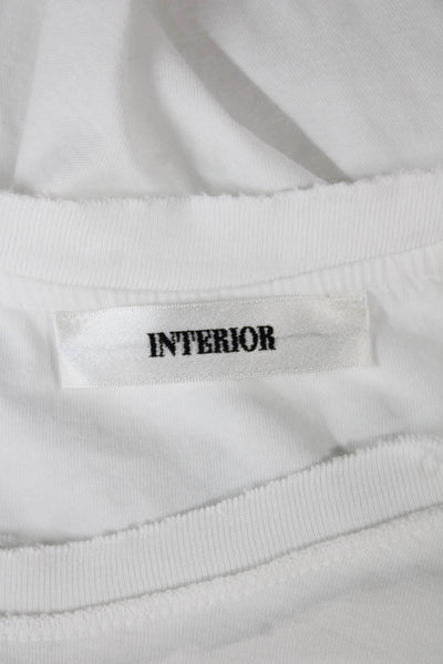 Interior Womens Tunic White Cotton Blend Short Sleeve Round Neck Size XS