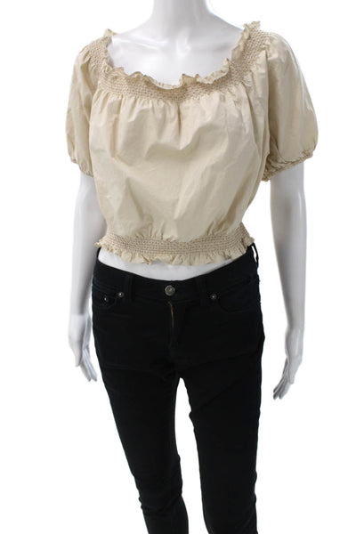 Xirena Womens Cropped Off Shoulder Beige Blouse Size M