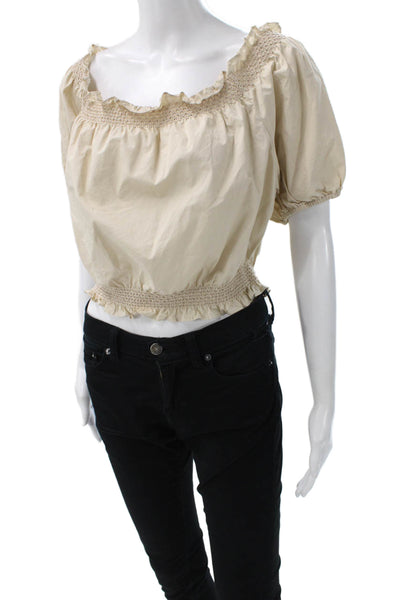 Xirena Womens Cropped Off Shoulder Beige Blouse Size M