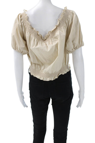 Xirena Womens Cropped Off Shoulder Beige Blouse Size M