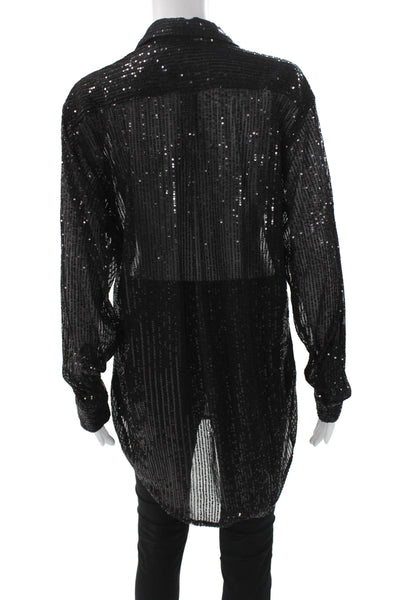 SPRWMN Women Tunic Button Up Black Collared Long Sleeve Polyester Size S