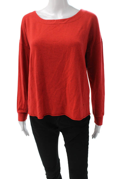 Splendid Women Boat Neck Long Sleeve Basic T-Shirt Red Size L