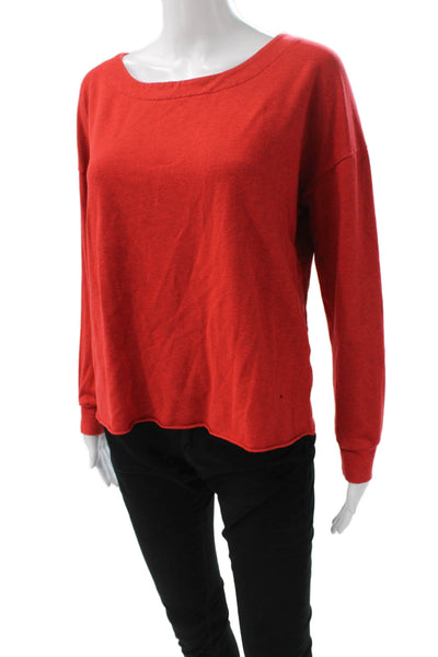 Splendid Women Boat Neck Long Sleeve Basic T-Shirt Red Size L
