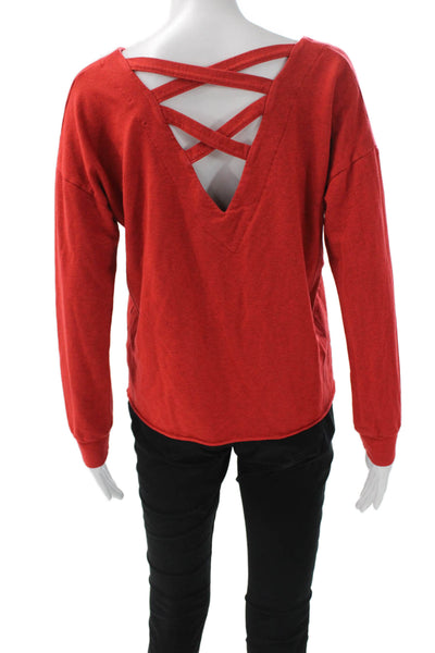 Splendid Women Boat Neck Long Sleeve Basic T-Shirt Red Size L