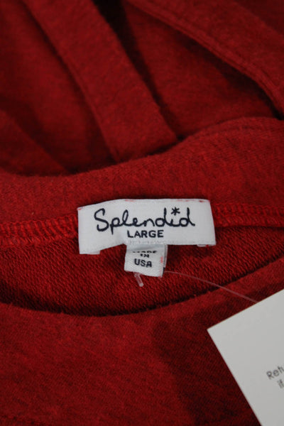 Splendid Women Boat Neck Long Sleeve Basic T-Shirt Red Size L