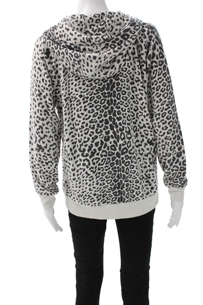 Chaser Women Full Zip Hoodie White Animal Print Cotton Long Sleeve Size L