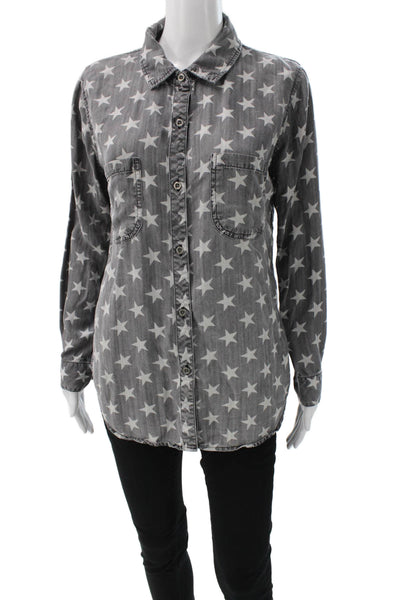 Rails Women Star Cotton Collared Button-Up Long Sleeve Top Gray Size M