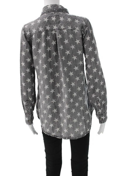 Rails Women Star Cotton Collared Button-Up Long Sleeve Top Gray Size M