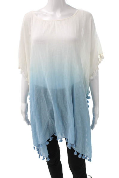 Seafolly Women White Ombre Cotton Round Neck Cover Up Short Sleeve Size OS